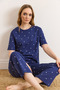Women's Navy Blue Heart 100% Cotton Short Sleeve Set Pjm-00000026 - 4