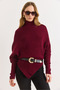 Women's Burgundy Turtleneck Asymmetrical Poncho Sweater Kzk-19001145 - 2