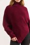 Women's Burgundy Turtleneck Asymmetrical Poncho Sweater Kzk-19001145 - 6