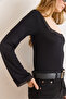 Women's Black Square Collar Lace Detailed Flexible Soft Touch Blouse Blz-19003205 - 4