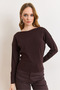 Women's Brown Boat Neck Viscose Soft Knitwear Sweater Kzk-19001135 - 6