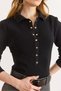 Women's Black Polo Collar Sweater with Snap Detail and Soft Texture Kzk-19001136 - 4