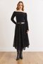 Women's Black Lined Velvet Flock Printed Bell Tulle Skirt Etk-19000383 - 2