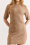 Women's Camel Crew Neck Short Sleeve Mini Knitwear Dress Elb-19002586 - 4