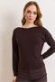 Women's Brown Boat Neck Viscose Soft Knitwear Sweater Kzk-19001135 - 2