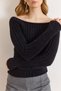 Women's Black Carmen Collar Soft Textured Beard Knitwear Sweater Kzk-19001149 - 4