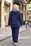 Plus Size Women's Hooded Jeans Set - Zipper Denim Jacket and Pants Two Piece Set - 3