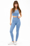 High Waist Light Blue Sports Leggings Set with Hidden Pocket - Yoga and Fitness Set with Crop Bustier - 2