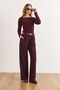 Women's Burgundy Belted Pocketed Pleated Knitted Palazzo Pants Pnt-19000390 - 2