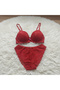 Lace Padded Bra Panty Set Push-Up Underwire Women's Lingerie Set (Red) - 4