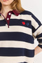 Women's Navy Blue Collar Detailed Heart Embroidered Polo Collar Knitwear Sweater Kzk-19001150 - 4