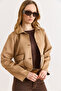 Women's Camel Pocket Detailed Unlined Suede Jacket Ckt-19000508 - 2