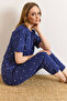 Women's Navy Blue Heart 100% Cotton Short Sleeve Set Pjm-00000026
