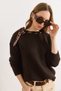 Women's Brown Leopard Scarf Detailed Soft Textured Knitwear Sweater Kzk-19001134 - 3