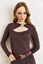 Women's Brown Roba Low-Cut Accessory Detailed Flexible Soft Touch Blouse Blz-19003206 - 3