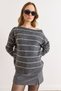 Women's Smoked Boat Neck Striped Knitwear Sweater Kzk-19001140 - 4