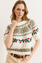 Women's Ecru Colorful Leaf Striped Crop Knit Sweater Kzk-19001112 - 6
