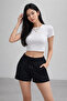 Women's Black Adjustable Drawstring High Waist Shorts - 6