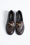 Ti̇ta Women's Black Leather Gold Buckle Detail Loafer Shoes – Classic & Modern Office Elegance