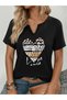 Women's Leopard Heart Printed Half V-Neck Sleeves Regular Fit Casual T-Shirt