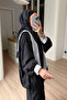 Striped Suit with Scarf Detail - Black - 2