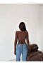 Women's Tie-Back Spanish Sleeve Brown Blouse - 3