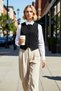 Women's Crew Neck Sleeveless Fitted Crop Woven Fabric Vest Plain Pattern Lined Basic Silhouette Modern