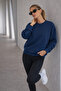 Women's Crew Neck Basic Oversized Sweatshirt Dark Blue - 4