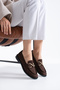 Ti̇ta Women's Black Leather Gold Buckle Detail Loafer Shoes – Classic & Modern Office Elegance - 5