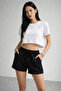 Women's Black Adjustable Drawstring High Waist Shorts - 4