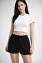 Women's Black Adjustable Drawstring High Waist Shorts - 5