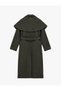 Regular Fit Long Sleeve Pocketed Detachable Cape Belted Long Cashmere Coat - 4