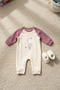 Baby Girl Rabbit Embroidered Cotton Jumpsuit - Baby Bodysuit with Snap Fasteners between the Legs - 5