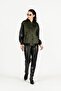 Leather Sleeves Velvet Textured Snap Fastener Women's Bomber Coat - 5