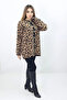 Women's Crew Neck Leopard Print Brown Cardigan - 4
