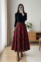 Plaid Patterned Cashmere Flared Skirt - Burgundy