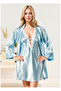 Lace Satin Nightgown and Robe Set - Baby Blue Set with Crossed Neckline