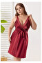 Women's Burgundy Plus Size Satin Nightgown - Lace Embroidered Plus Size Nightgown