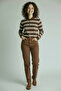 Brown Polo Collar Striped Oversized Sweater - 2
