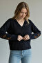 Navy Blue Embroidered Buttoned Jacket Cardigan