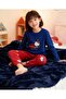 Hello Kitty Navy Blue Red Fleece Girls' Pajama Set Winter Soft - 3