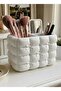 Quilted Makeup Organizer with Bow – Aesthetic Brush and Pen Holder