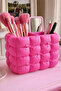 Quilted Makeup Organizer with Bow – Aesthetic Brush and Pen Holder