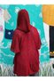 Red Color Hooded Mercerized Cardigan - 2
