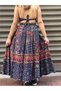 Navy Blue Color Floral Patterned Long Skirt Crop Set - 3