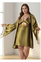 Plus Size Satin Nightgown and Robe Set - Khaki Green with Lace Detail, 2-Piece Plus Size Set - 2