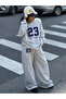 Women's 23 Printed Boat Neck Sweatshirt Sweatpants Double Bottom Top Set