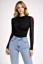 Slim Fit Slim Fit Tulle Long Sleeve Snap Fastener Bodysuit