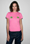 Vunika women's soft fabric print detailed Slim Fit pink t-shirt - 4