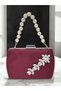 Burgundy Luxury Suede Crystal Stone Metal Handle Chain Women's Evening Dress Bag Wedding Engagement Graduation - 3